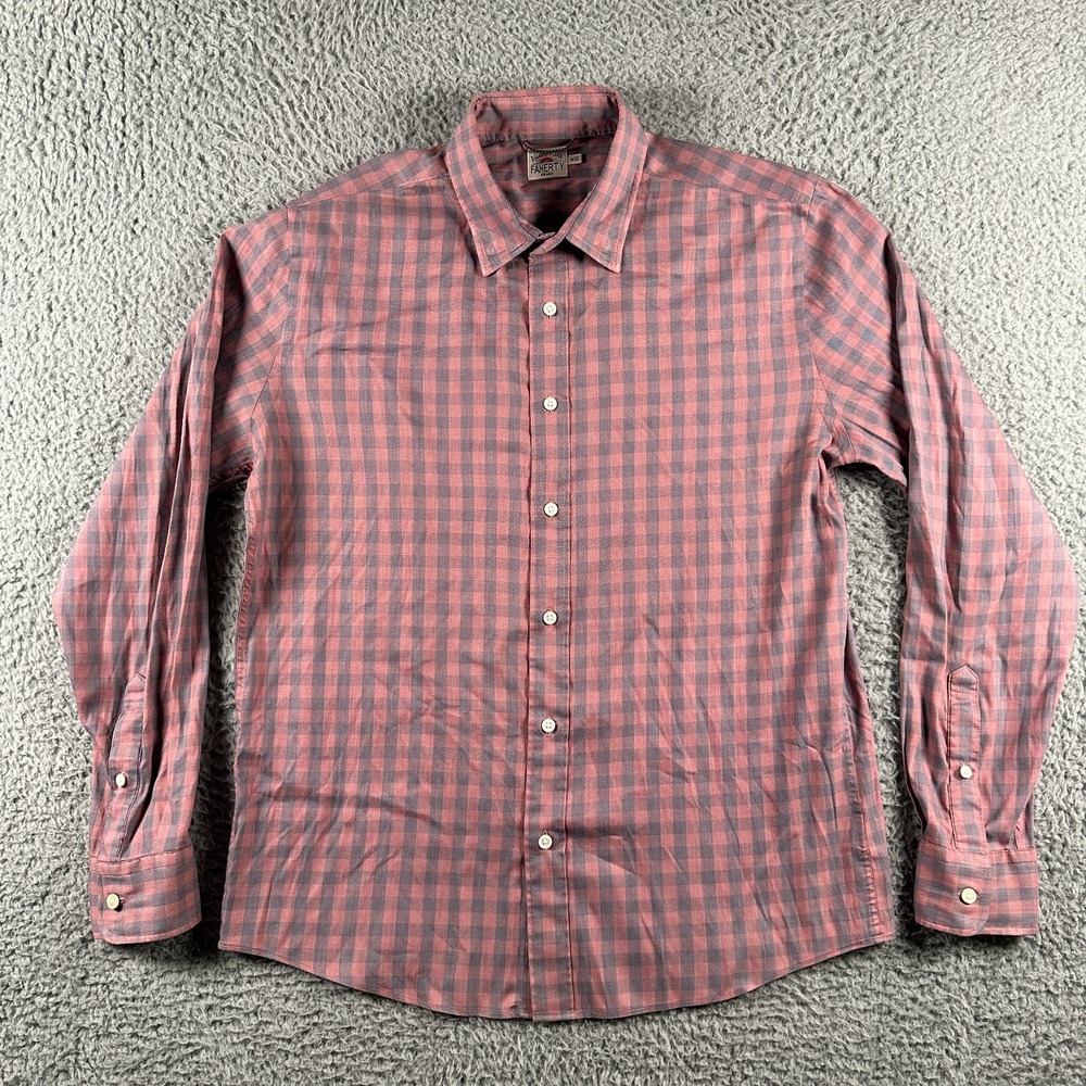 Faherty Shirt Men's Medium Blue Pink Check Button Down Long Sleeve Performance